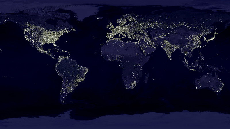 Map showing global light pollution