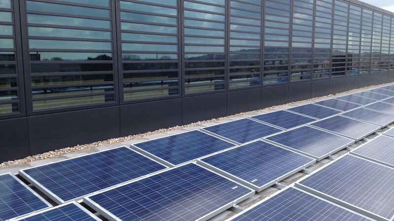 Photo: Solar panels on the roof of Oxford Brookes’ Abercrombie building.