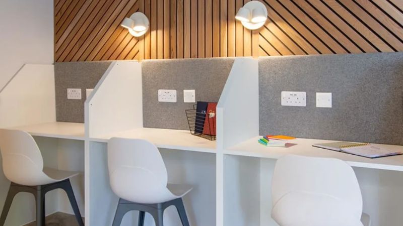 Study area with individual study cubicles