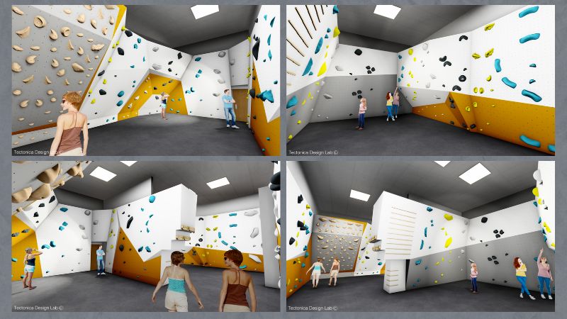 New designs for new climbing wall showing the various new routes and holds