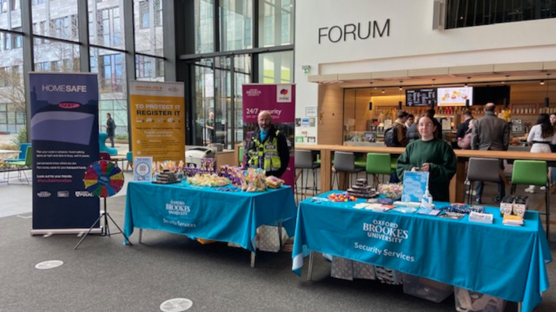 Safety stand in the Forum at Oxford Brookes University 