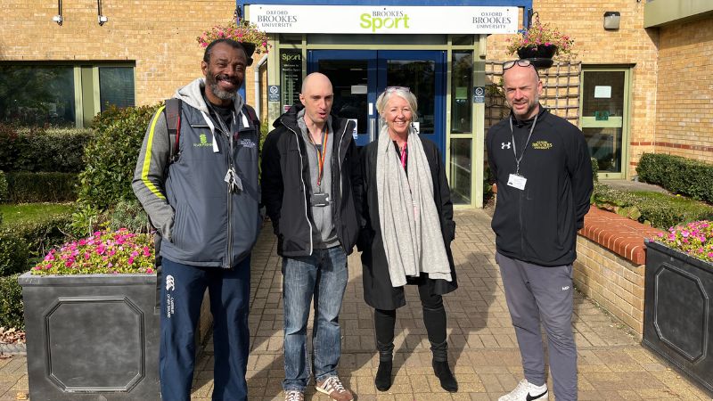 four staff members stood outside Brookes Sport, Headington
