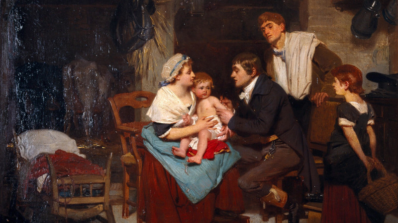 Edward Jenner vaccinating a boy, by E.E. Hillemacher (1884)