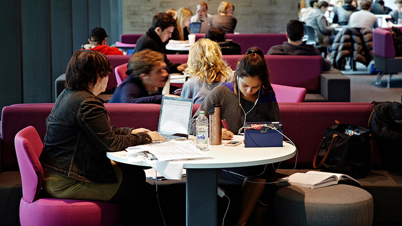 Students studying in the forum