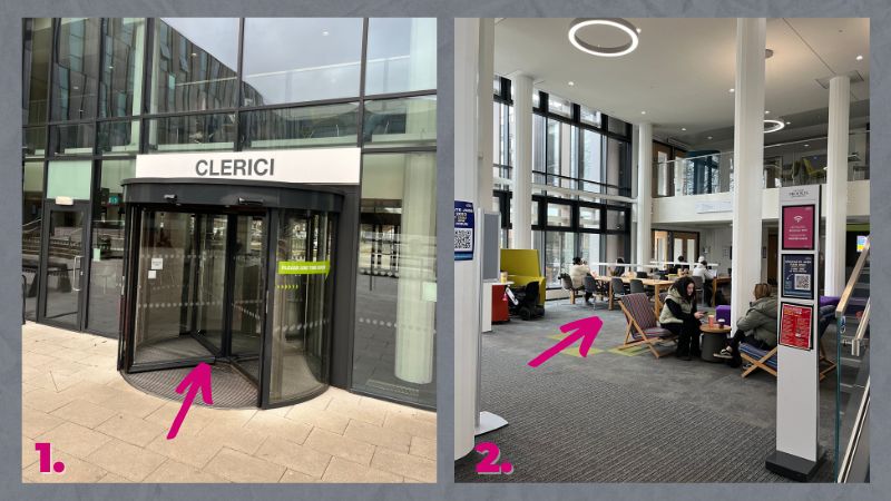 1. through Clerici main doors, 2. through Clerici on the left