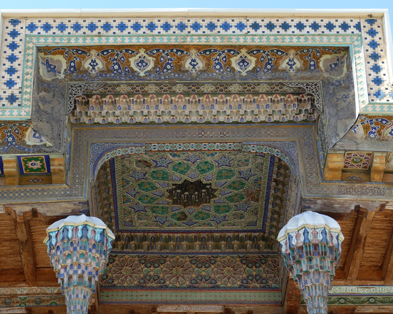 Wood carving on ceiling in Bukhara, Uzbekistan