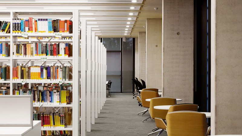 Library stacks and study spaces in the JHB Library at Headington