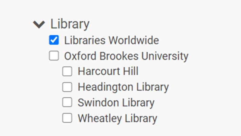 Screenshot of the 'Libraries worldwide' filter on LibrarySearch