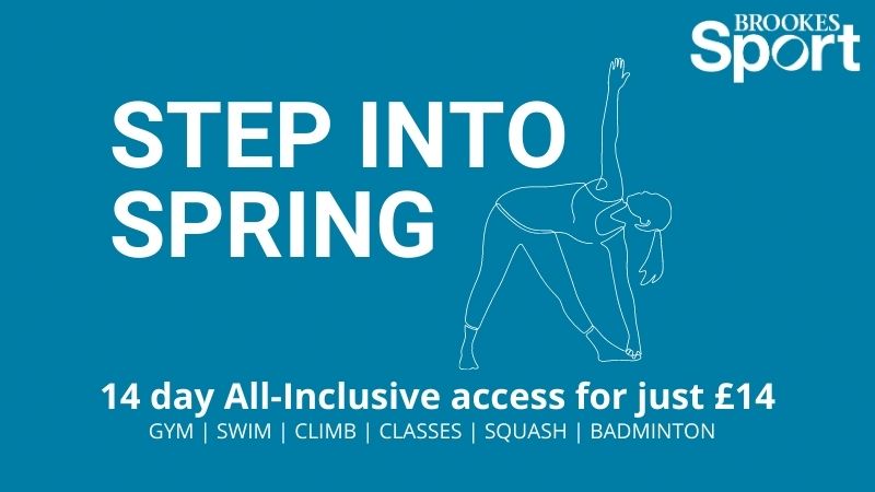 Step in Spring title with female stretching graphic - promotion summarised
