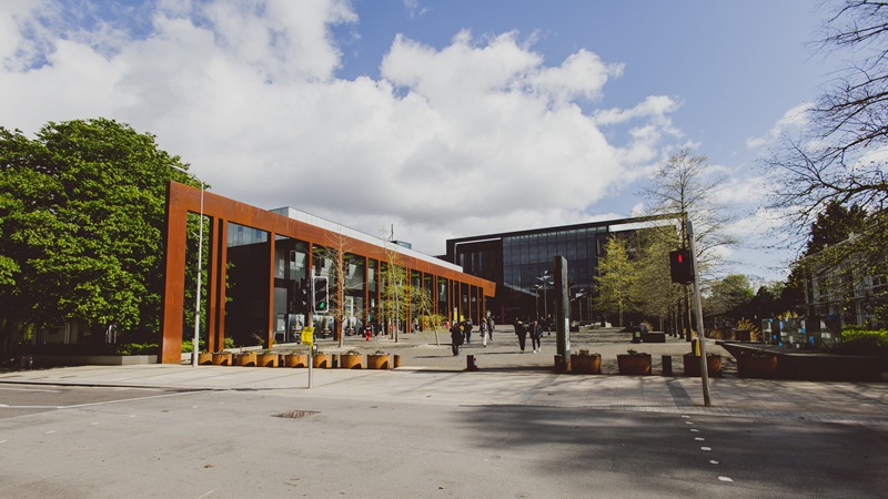 View of main campus plaza