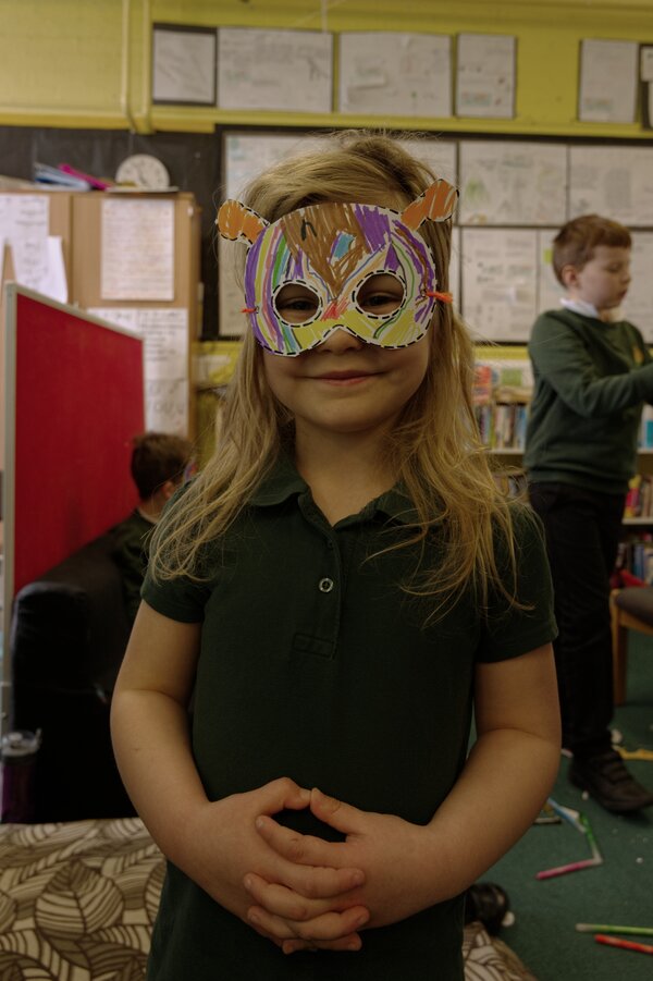 Pupil happy with her mask