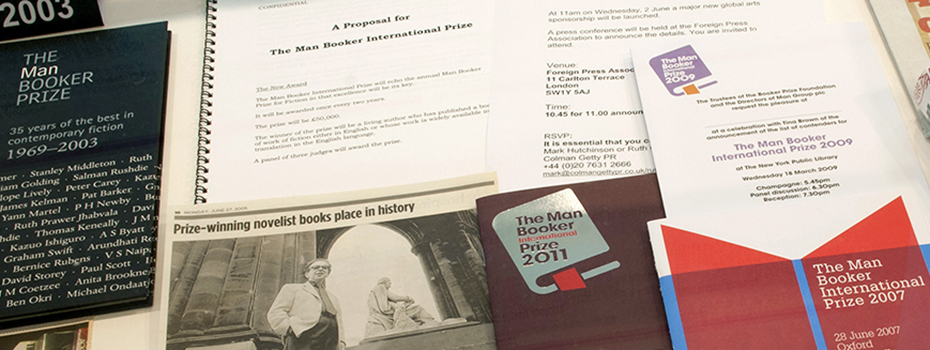 Resources from the Booker Prize archive from an exhibition