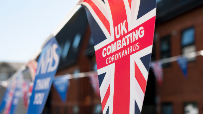 Banner reading "UK combating coronavirus"