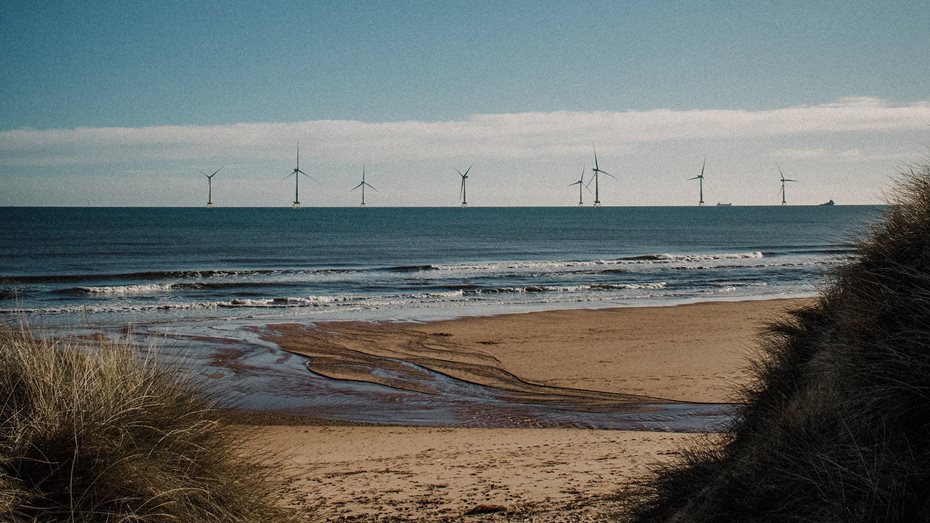 Wind turbines from the beach